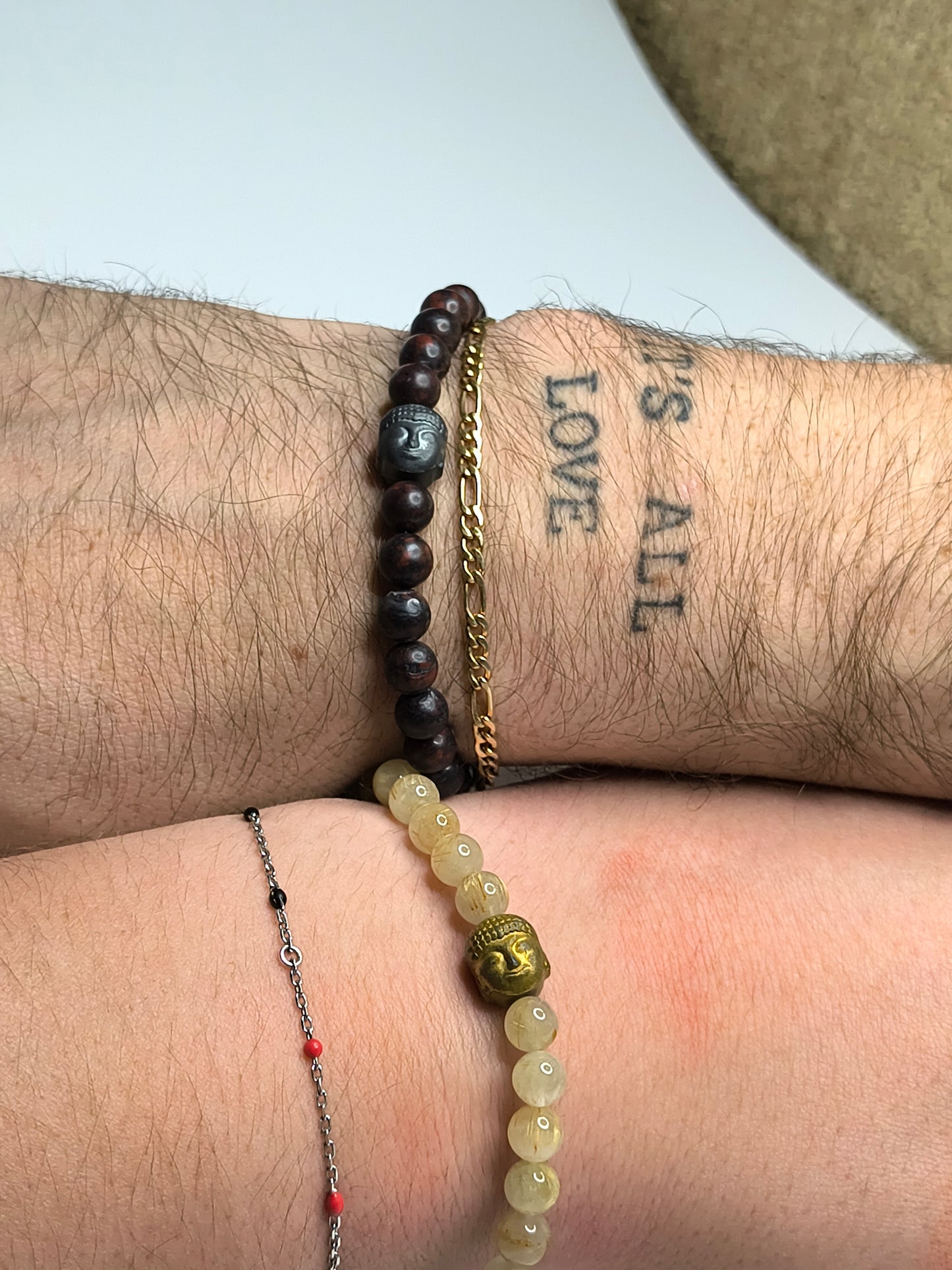 His and Hers |  Buddha Golden Rutile Quartz / Red Tiger Iron