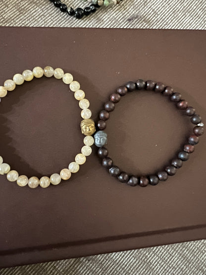 His and Hers |  Buddha Golden Rutile Quartz / Red Tiger Iron